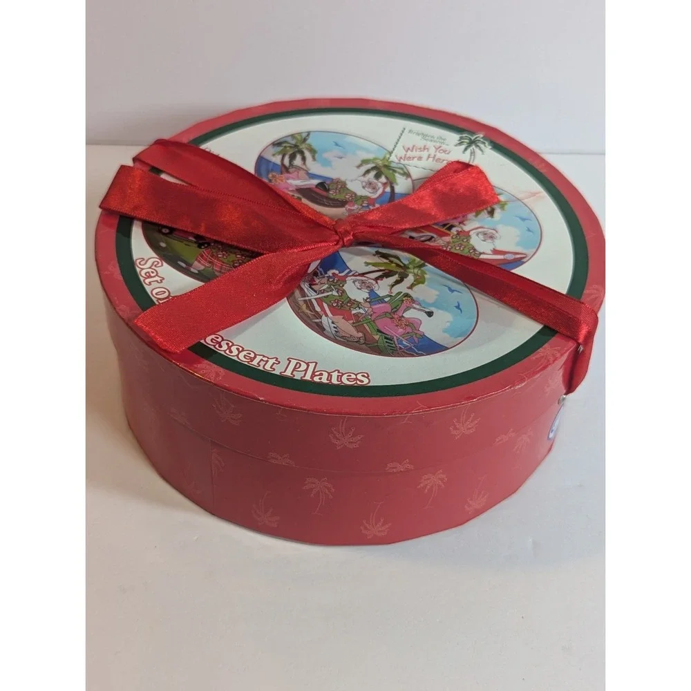 (4) ‎ Brighten The Season Christmas 6 1/4 In  Plates Gift Set Wish You Were Here